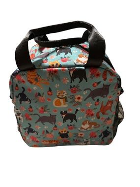 Cat Print Insulated Lunch Bag - Teal
